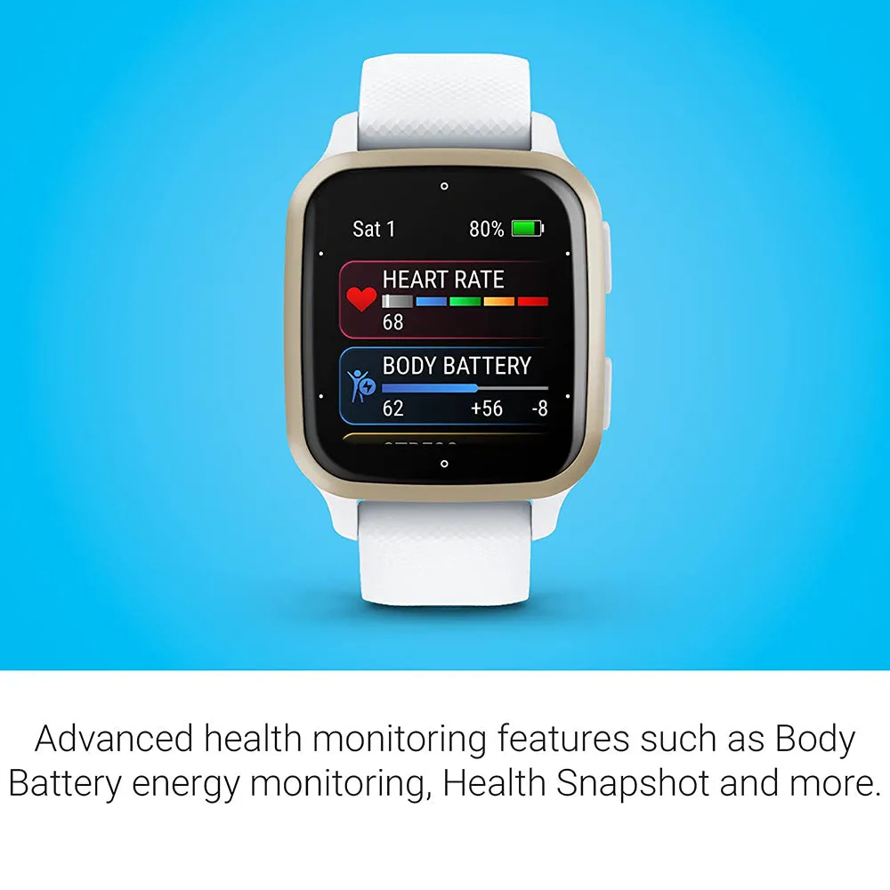 Garmin Venu Sq 2 Cream Gold Aluminum Bezel with White Case and Silicone Band All-Day Health Monitoring GPS Smartwatch - 010-02701-01