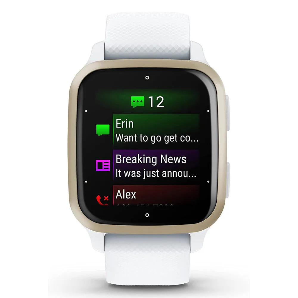 Garmin Venu Sq 2 Cream Gold Aluminum Bezel with White Case and Silicone Band All-Day Health Monitoring GPS Smartwatch - 010-02701-01