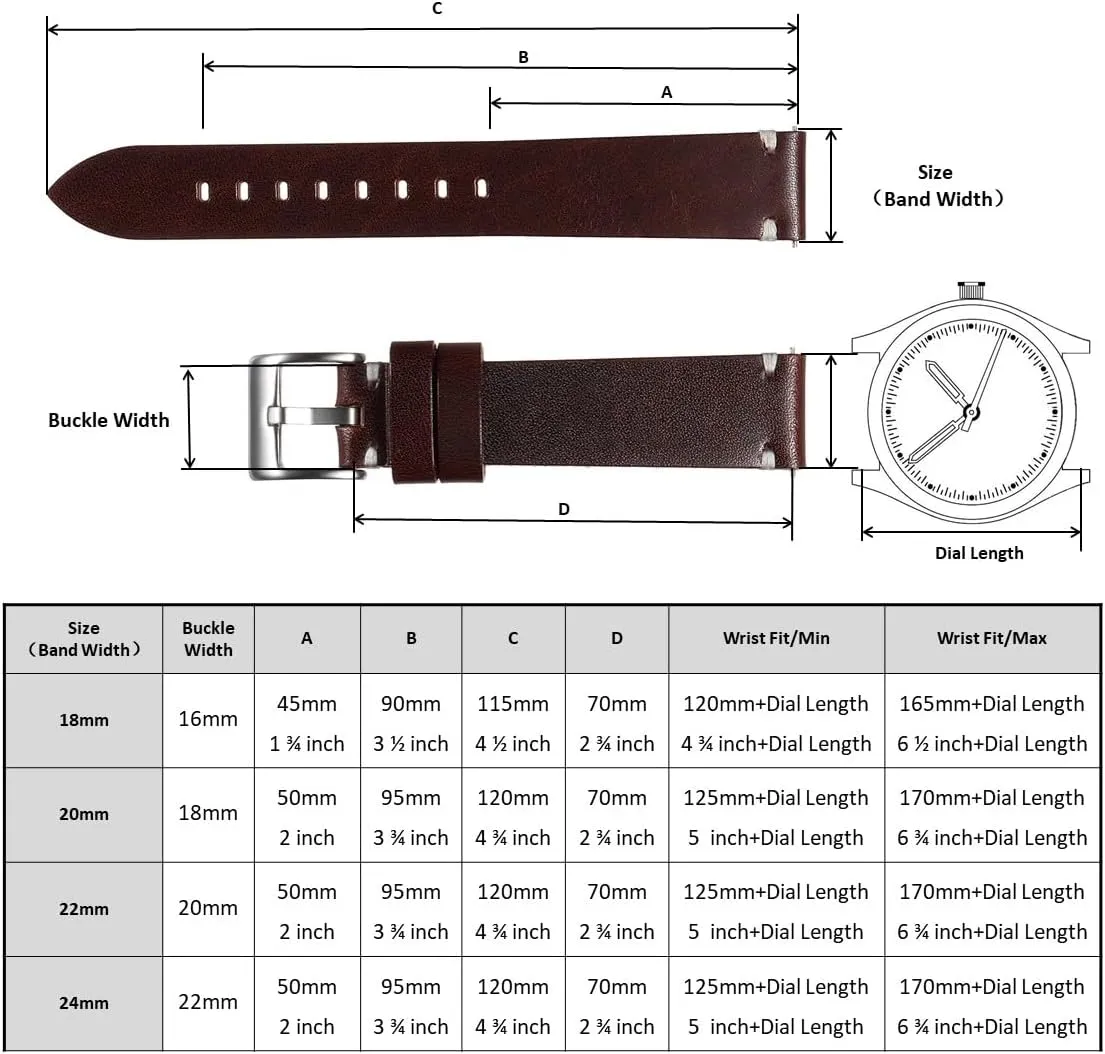 Genuine Leather Watch Band,Vintage Handmade Quick Release Watch Strap Replacement for Men Women,18mm 20mm 22mm 24mm