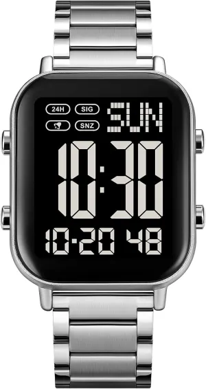 Gosasa Men's Fashion Stainless Steel Watches Easy-Read Luminous Date Waterproof Chronograph Wristwatches (Silver Black)