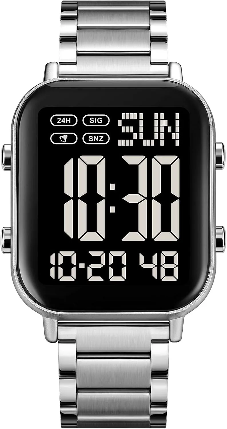 Gosasa Men's Fashion Stainless Steel Watches Easy-Read Luminous Date Waterproof Chronograph Wristwatches (Silver Black)