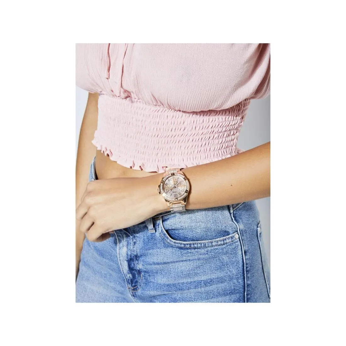 Guess Women 40 mm Size Rose Gold Dial Round Analog Watch - W1156L3