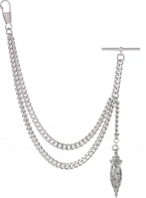 Handmade in the UK Silver Colour Single Albert Pocket Watch Chain With Hollow Pendant