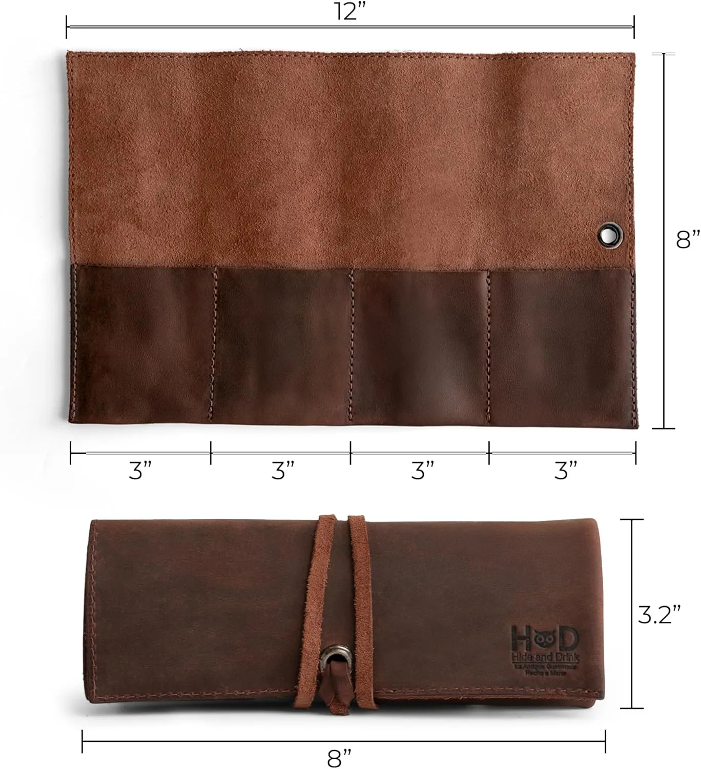 Hide & Drink, Leather Watch Roll Organizer Handmade from Full Grain Leather, Holds Up to 4 Watches, Easy Carry On Watchlover Storage (Bourbon Brown)