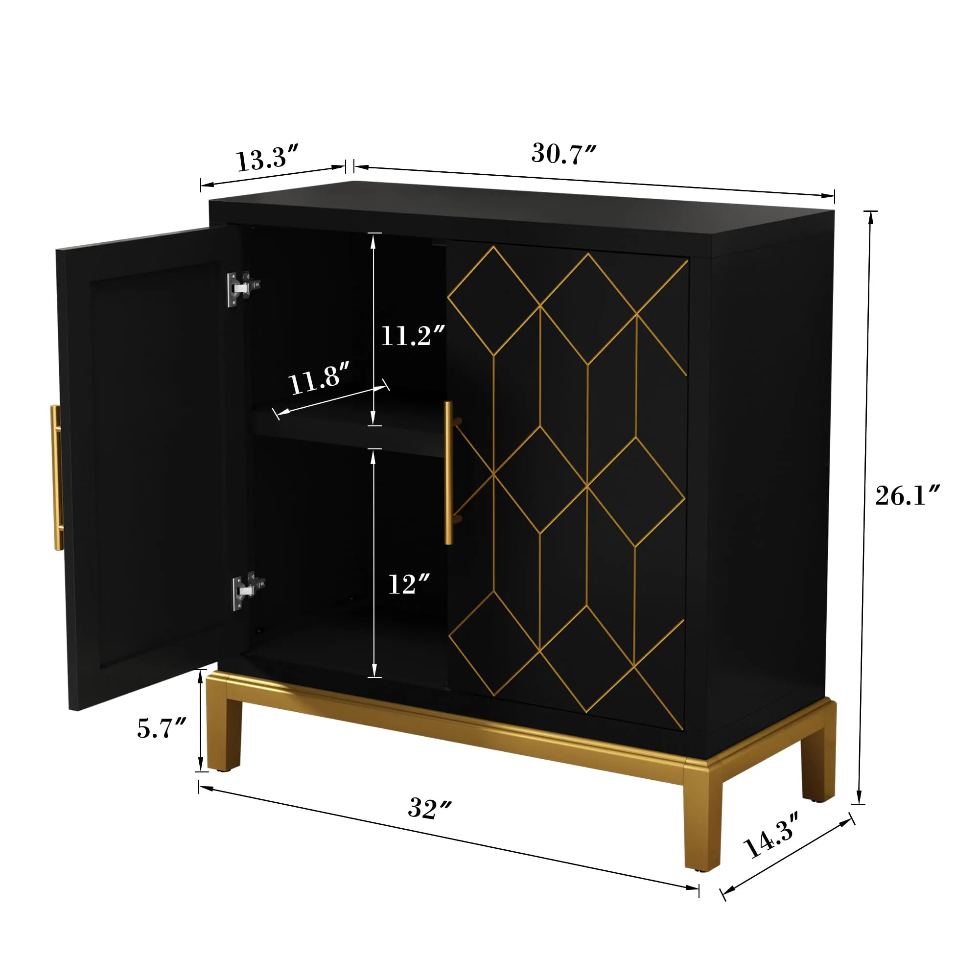 HLR Black Modern Wooden Accent Sideboard with Carved Decorative Doors, Storage Cabinet for Living, Kitchen, Office & Hallway
