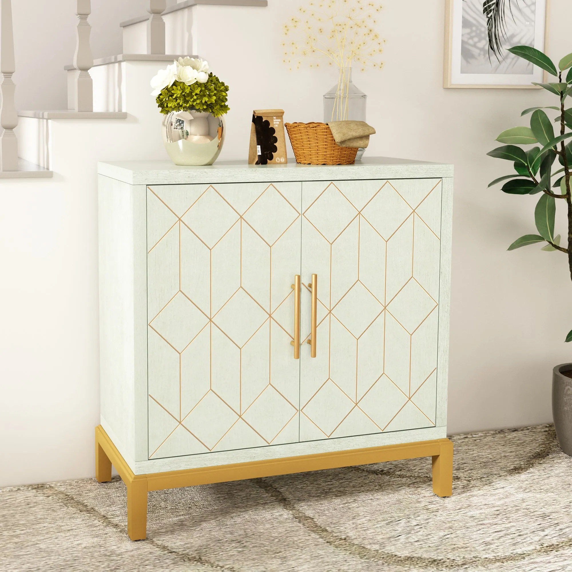 HLR Black Modern Wooden Accent Sideboard with Carved Decorative Doors, Storage Cabinet for Living, Kitchen, Office & Hallway
