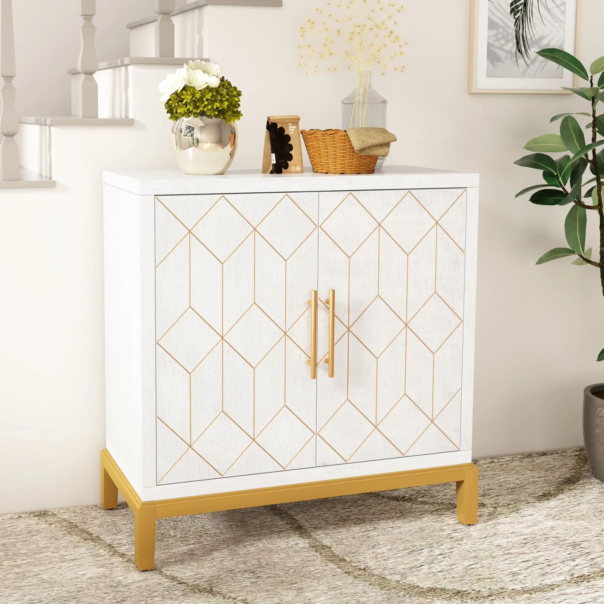 HLR Black Modern Wooden Accent Sideboard with Carved Decorative Doors, Storage Cabinet for Living, Kitchen, Office & Hallway
