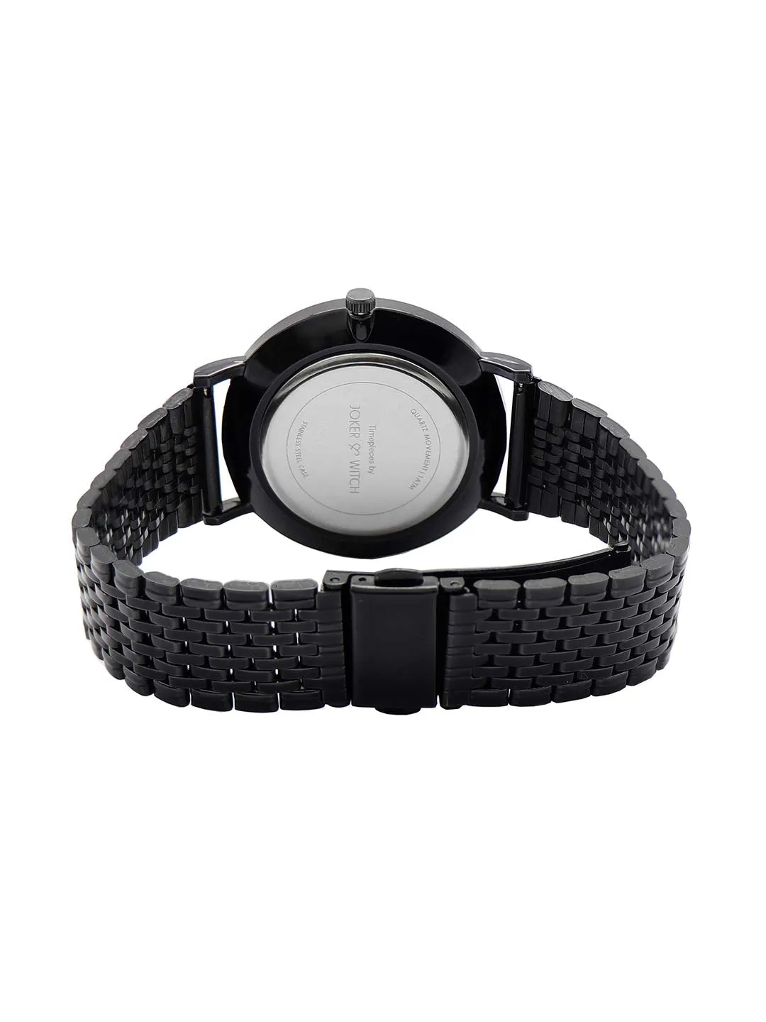 Joker & Witch Stainless Steel Morticia & Gomez Couple Analogue Watches, Black Dial, Rose Gold Band