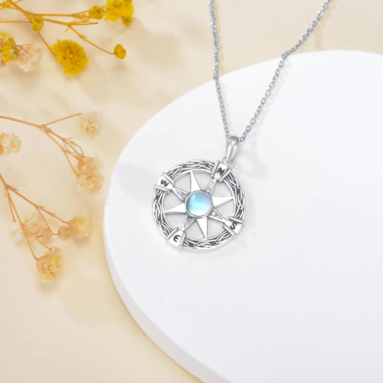 LONAGO Celtic Moonstone Necklace Sterling Silver Cross/Compass/Claddagh/Triskelion Pendant Necklace Celtic Knot Wiccan Jewelry Gifts for Women