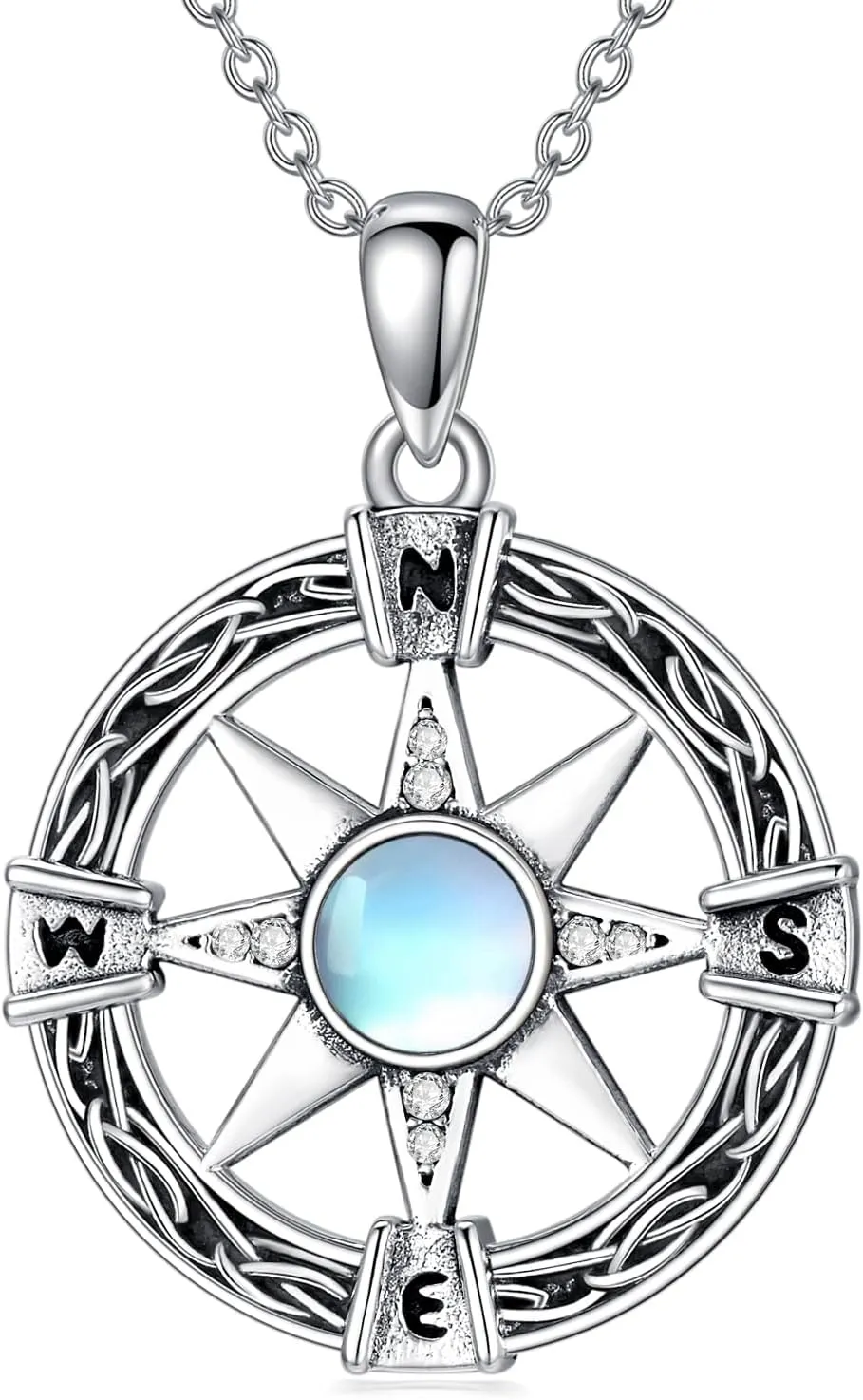 LONAGO Celtic Moonstone Necklace Sterling Silver Cross/Compass/Claddagh/Triskelion Pendant Necklace Celtic Knot Wiccan Jewelry Gifts for Women