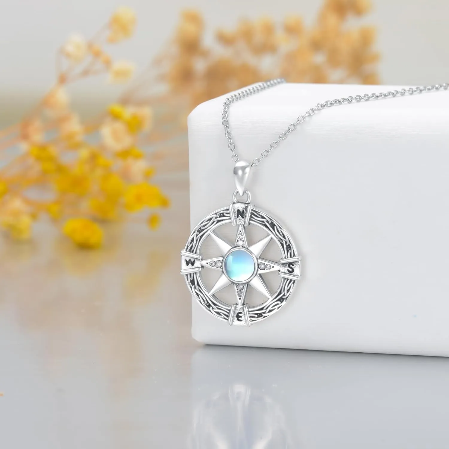 LONAGO Celtic Moonstone Necklace Sterling Silver Cross/Compass/Claddagh/Triskelion Pendant Necklace Celtic Knot Wiccan Jewelry Gifts for Women