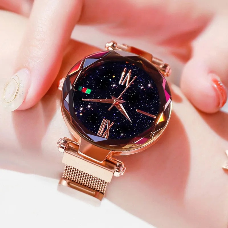 Luxury Rose Gold Women Watch Magnet Starry sky Wrist Watch For Ladies Female Wristwatch Waterproof reloj mujer relogio feminino