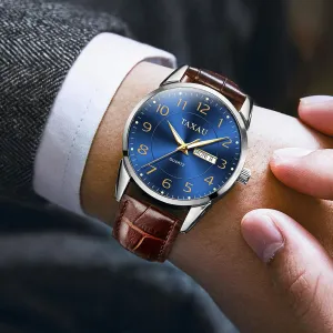 Men's Watch Big Face Easy Read Arabic Numeral Dress Watches for Men Classic Black Brown Leather Band Analog Mens Wrist Watch with Day and Date Fashion Business Waterproof Luminous Quartz Watch