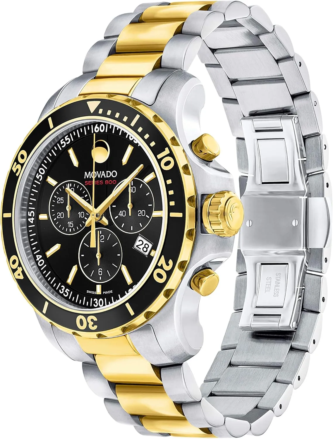 Movado Series 800 Men's Watch - Swiss Quartz Chronograph Movement, Stainless Steel Link Bracelet - 20 ATM Water Resistance - Luxury Fashion Timepiece for Him - 42mm