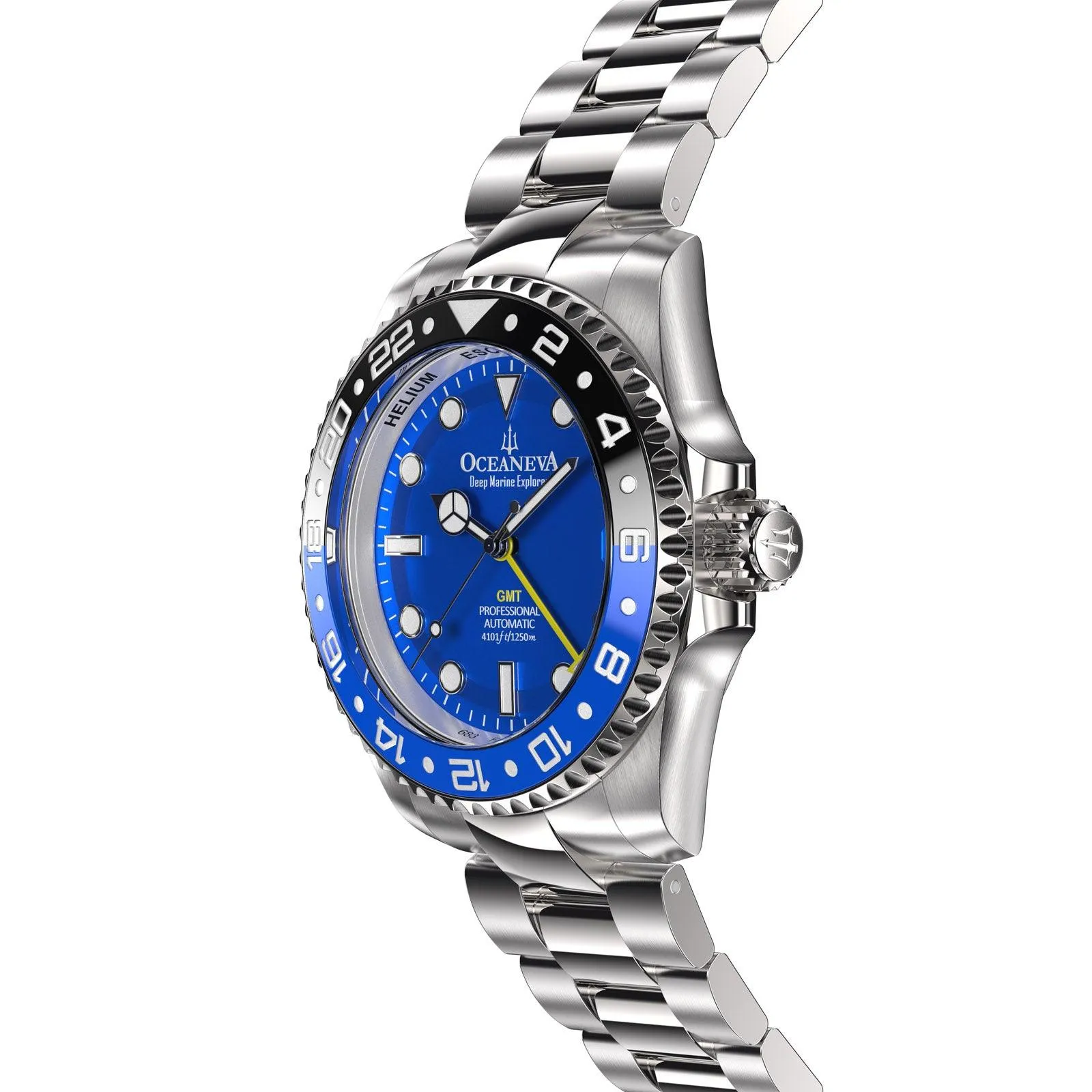 Oceaneva Men's GMT Automatic Deep Marine Explorer 1250M Pro Diver Blue Dial Watch