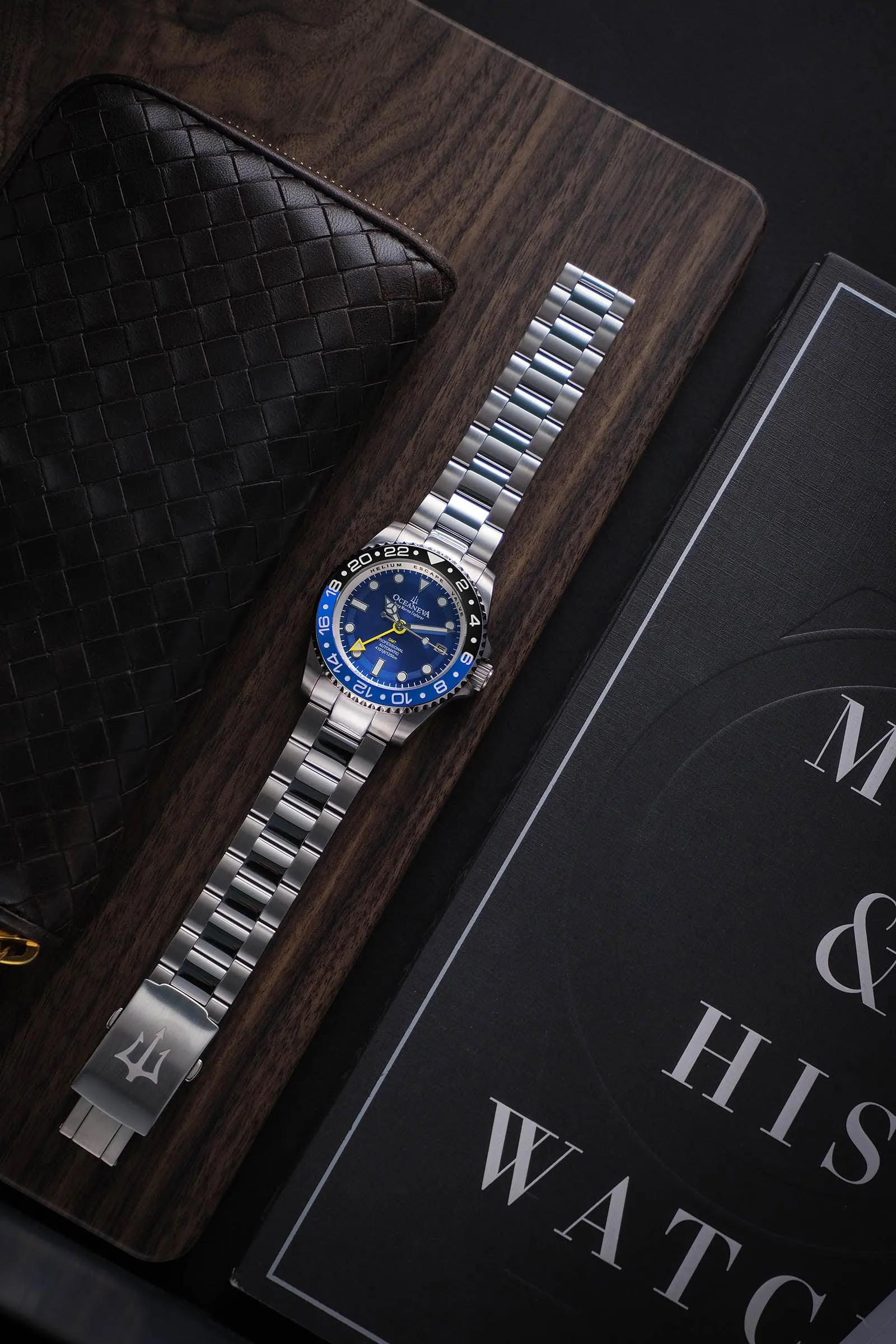 Oceaneva Men's GMT Automatic Deep Marine Explorer 1250M Pro Diver Blue Dial Watch