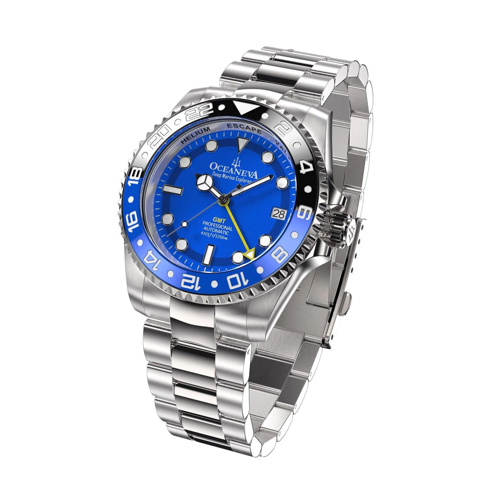 Oceaneva Men's GMT Automatic Deep Marine Explorer 1250M Pro Diver Blue Dial Watch