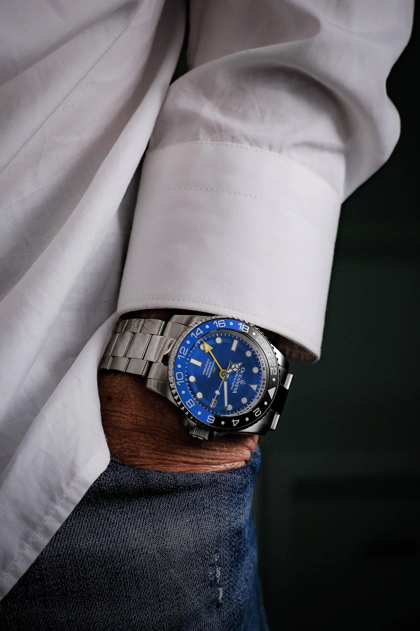 Oceaneva Men's GMT Automatic Deep Marine Explorer 1250M Pro Diver Blue Dial Watch