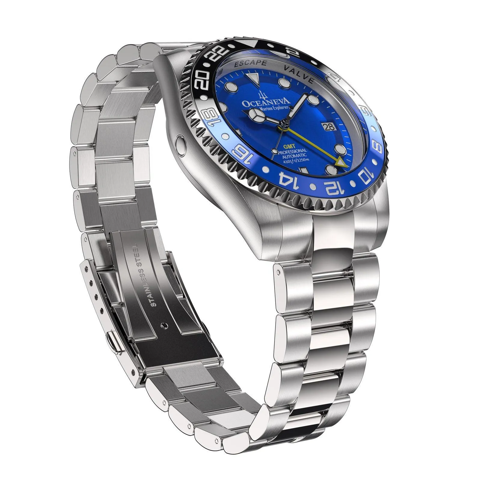 Oceaneva Men's GMT Automatic Deep Marine Explorer 1250M Pro Diver Blue Dial Watch