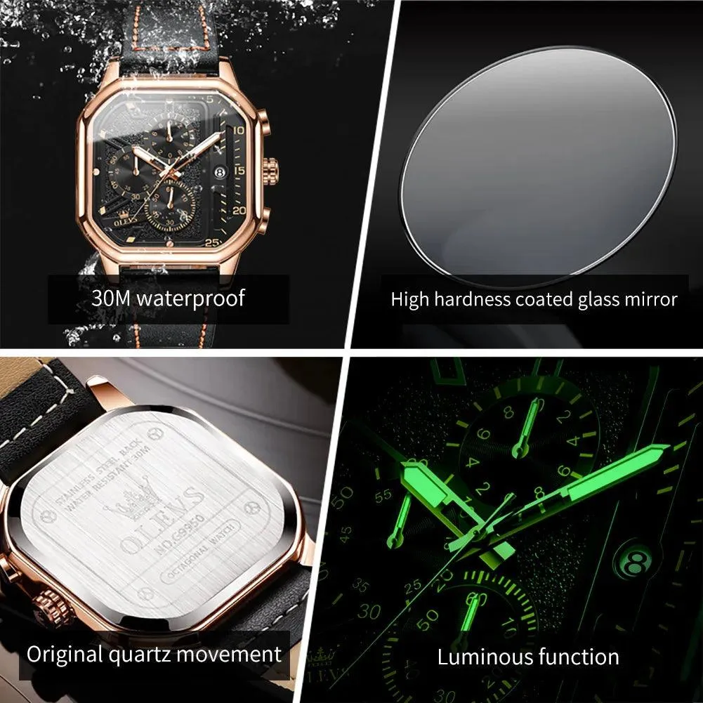 OLEVS Original Certification Top Luxury Men's Watches Waterproof Fashion Luminous Multifunctional Quartz Watch Leather Strap