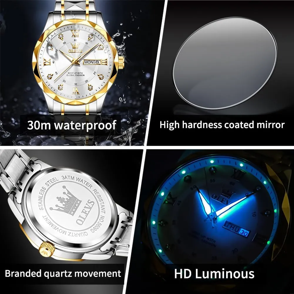 OLEVS Watches for Men,Mens Watch Large Wrist,Roman Numerals Men Watch,Chronograph Watches for Men,Luxury Watches for Men,Diamond Watches for Men,Men Watch Waterproof,Relojes para Hombres