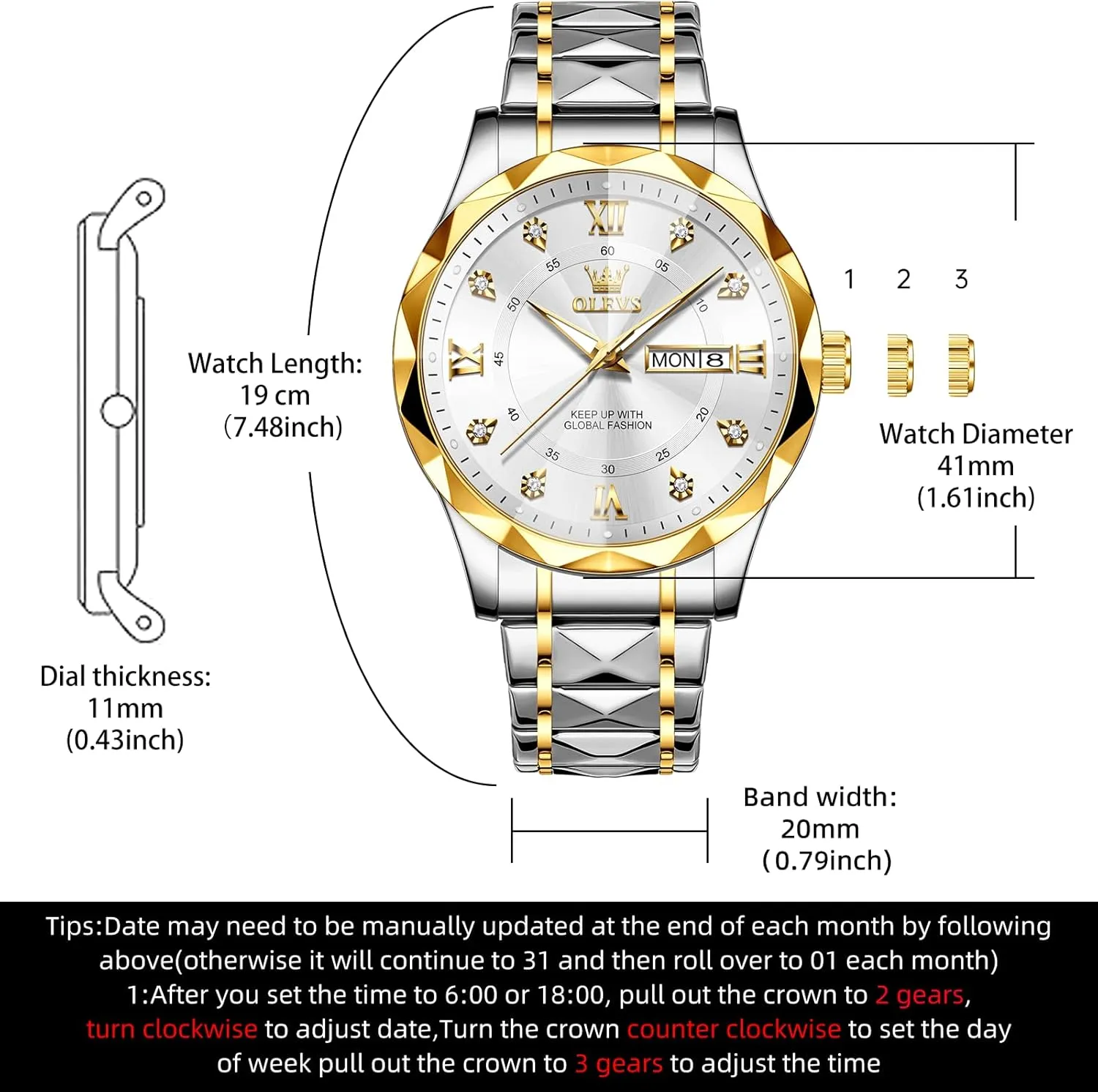 OLEVS Watches for Men,Mens Watch Large Wrist,Roman Numerals Men Watch,Chronograph Watches for Men,Luxury Watches for Men,Diamond Watches for Men,Men Watch Waterproof,Relojes para Hombres