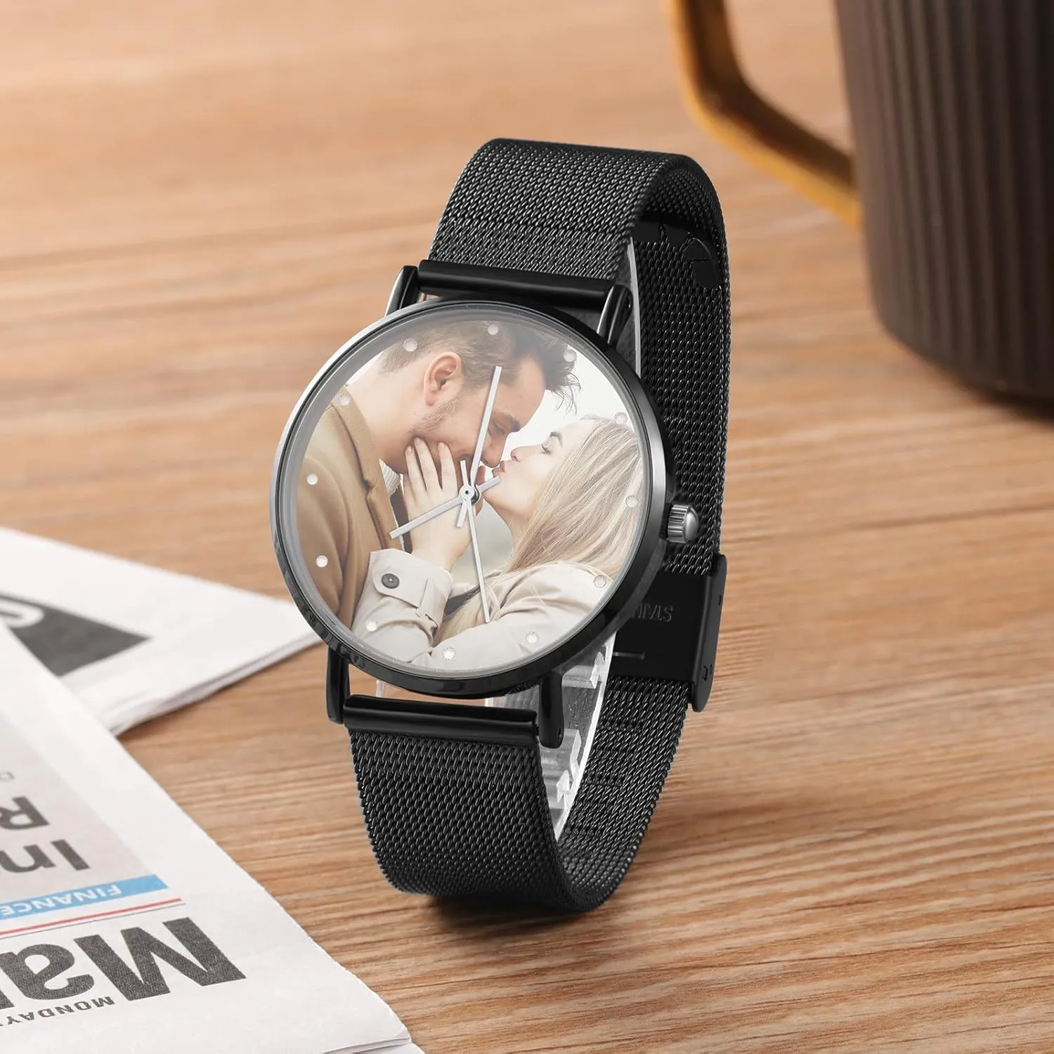 OPALSTOCK Personalized Watch Engraved Words Photo Wrist Watches Leather Strap Handmade Couple Watch Customized Father's Mother's Groom Gift
