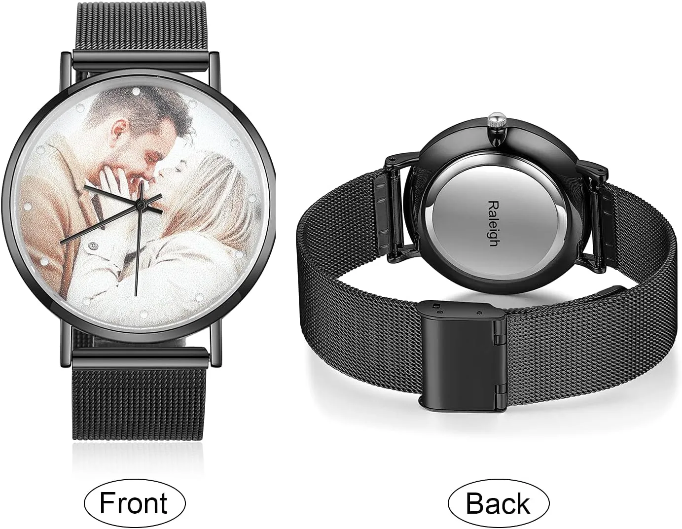 OPALSTOCK Personalized Watch Engraved Words Photo Wrist Watches Leather Strap Handmade Couple Watch Customized Father's Mother's Groom Gift