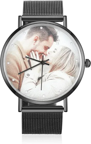 OPALSTOCK Personalized Watch Engraved Words Photo Wrist Watches Leather Strap Handmade Couple Watch Customized Father's Mother's Groom Gift