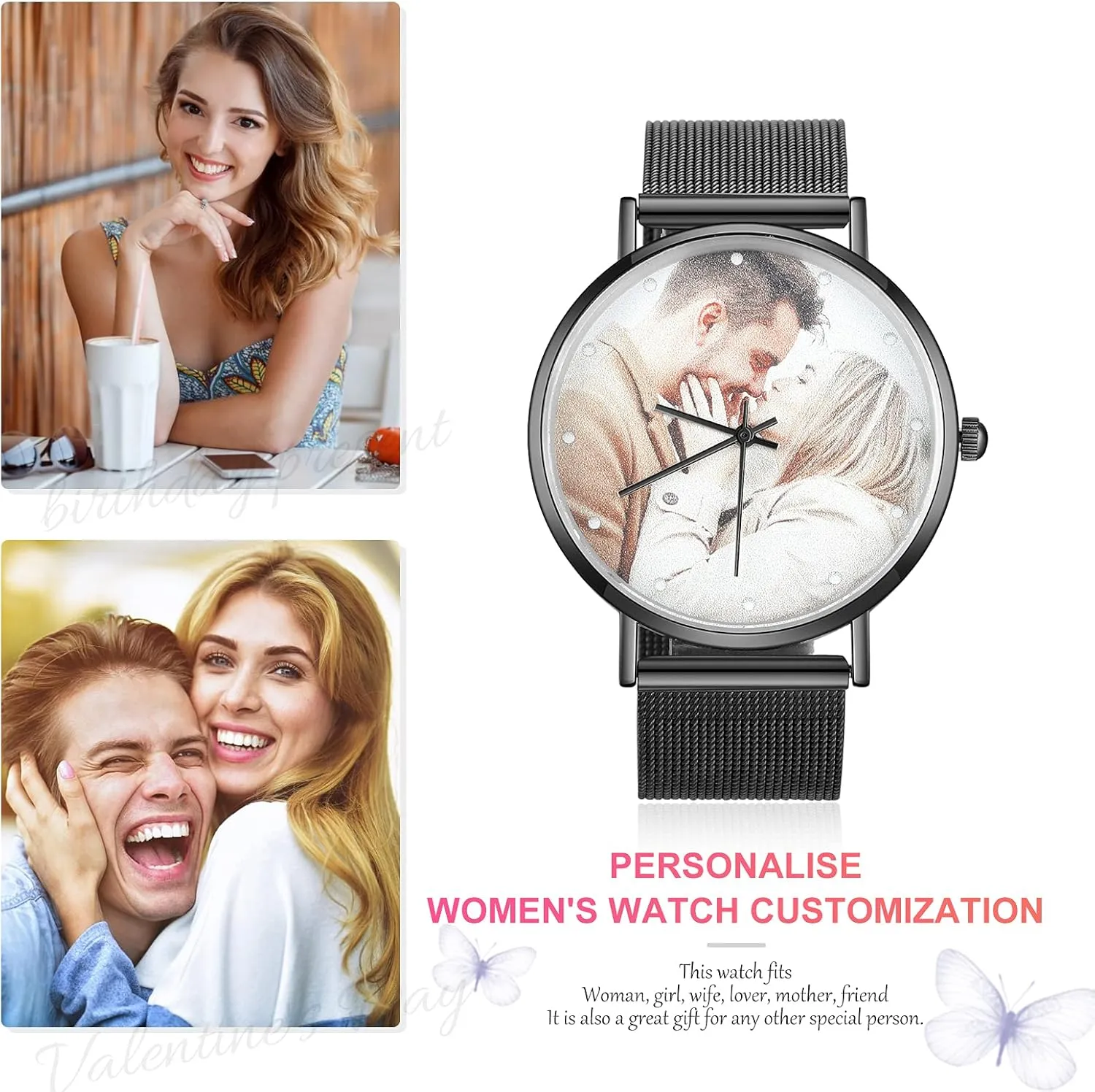 OPALSTOCK Personalized Watch Engraved Words Photo Wrist Watches Leather Strap Handmade Couple Watch Customized Father's Mother's Groom Gift