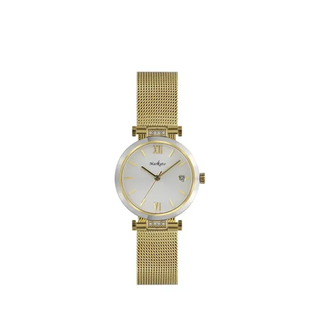 Red Flowers Arrangement with MARKATO Women Watch with White Dial