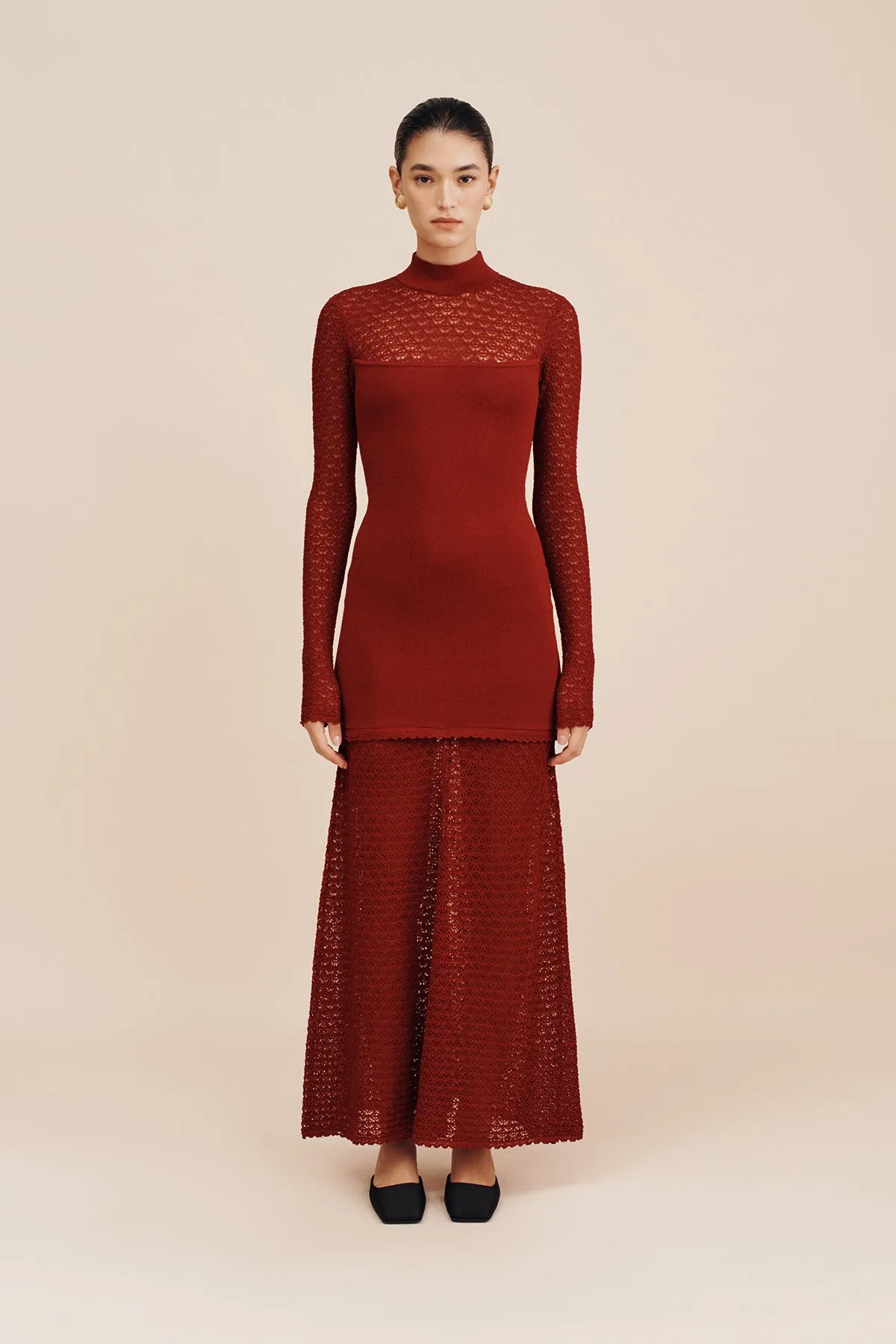 ROMY HIGH NECK DRESS - CHILLI