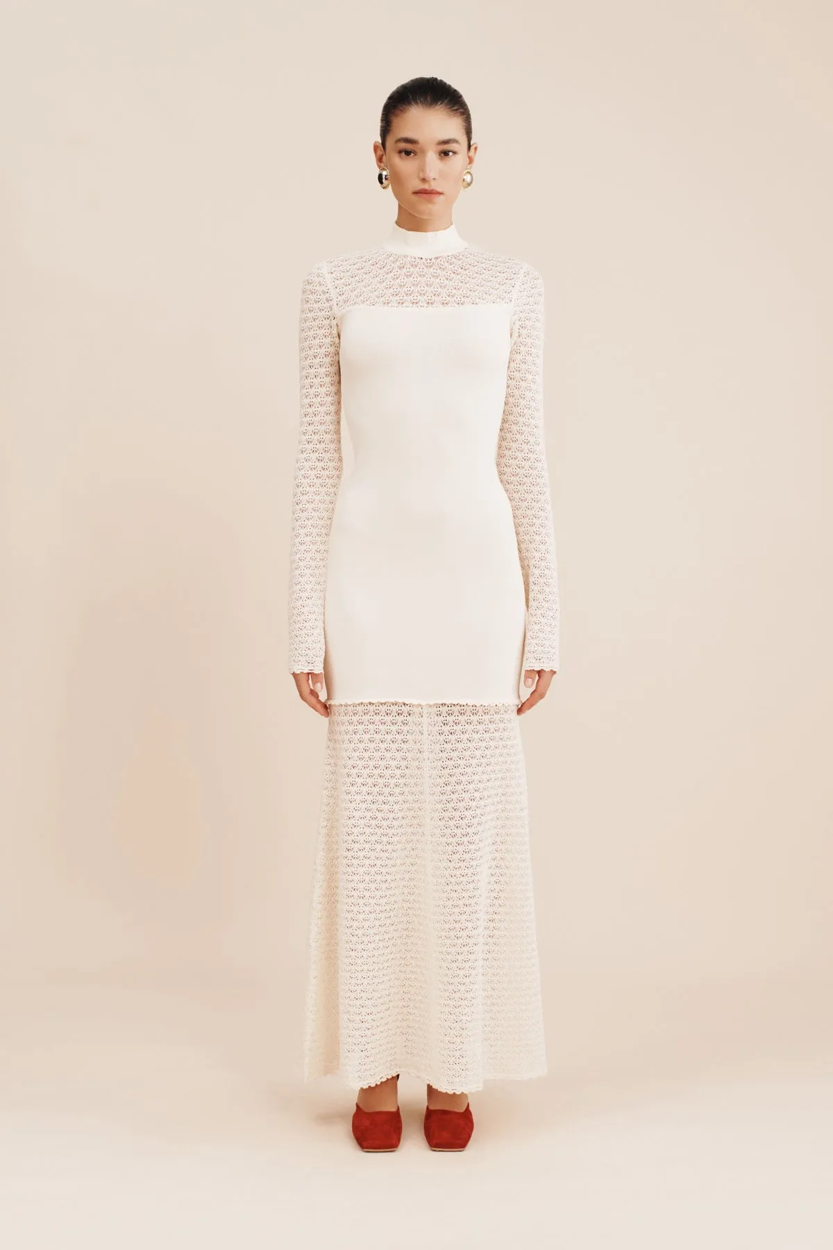 ROMY HIGH NECK DRESS - CREAM