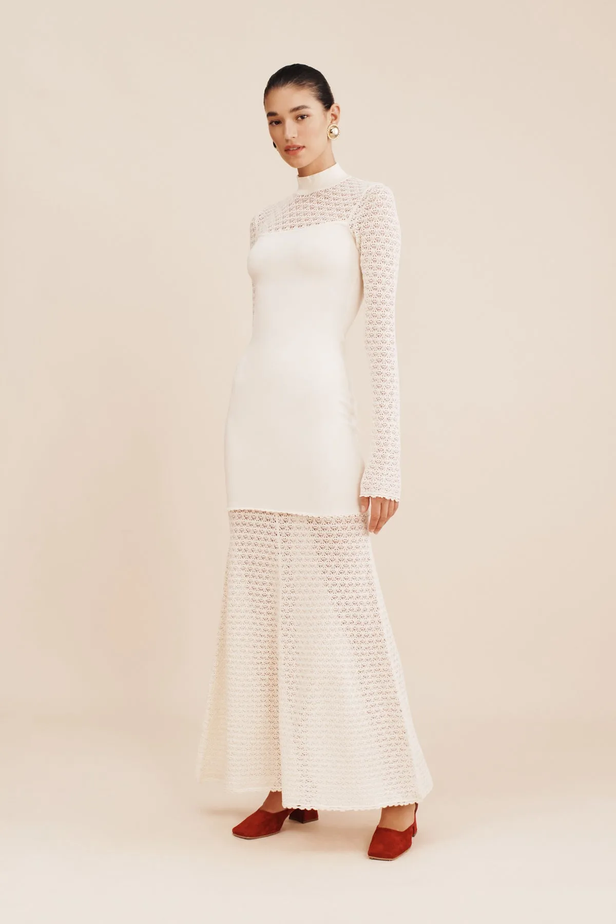 ROMY HIGH NECK DRESS - CREAM