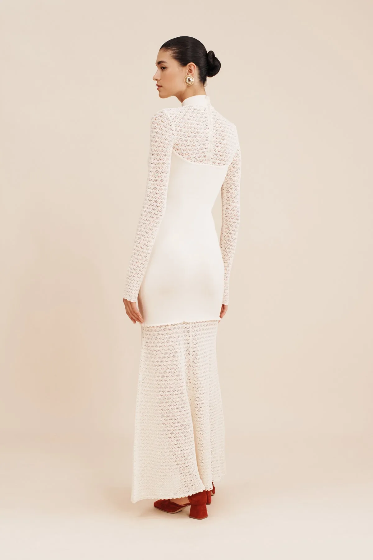 ROMY HIGH NECK DRESS - CREAM