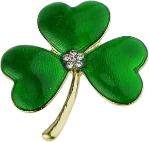 Rosemarie Collections Women's Stunning Green Enamel Lucky Shamrock 3 Leaf Clover St Patrick's Day Irish Boutonniere Brooch Pin, 1.75"