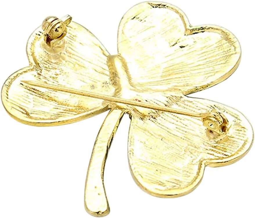 Rosemarie Collections Women's Stunning Green Enamel Lucky Shamrock 3 Leaf Clover St Patrick's Day Irish Boutonniere Brooch Pin, 1.75"