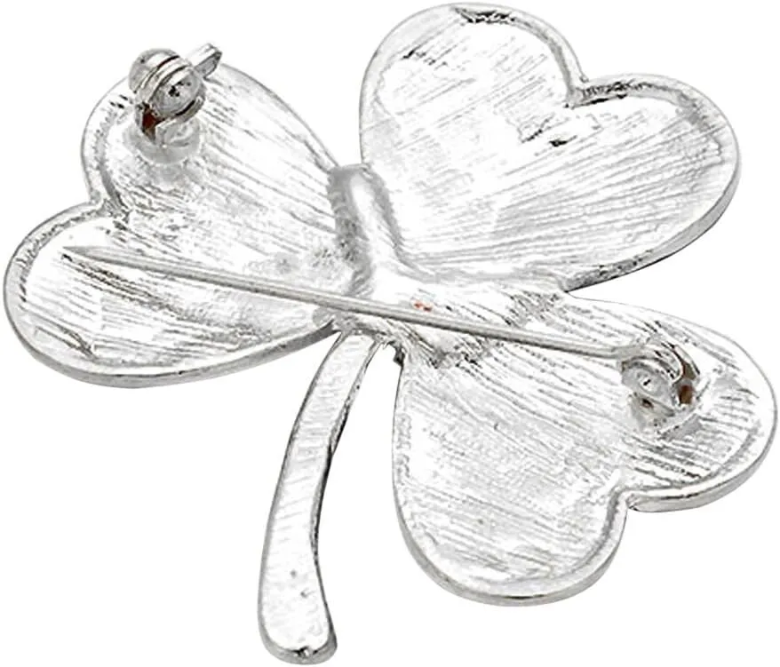 Rosemarie Collections Women's Stunning Green Enamel Lucky Shamrock 3 Leaf Clover St Patrick's Day Irish Boutonniere Brooch Pin, 1.75"