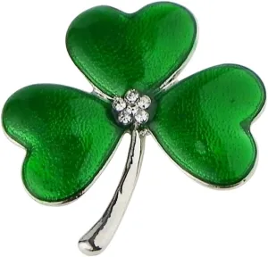 Rosemarie Collections Women's Stunning Green Enamel Lucky Shamrock 3 Leaf Clover St Patrick's Day Irish Boutonniere Brooch Pin, 1.75"