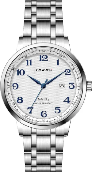 SINOBI Classic Business Mens Watches Arabic Numerals Easy Reader Wristwatches for Men with Calendar Date Water Resistant