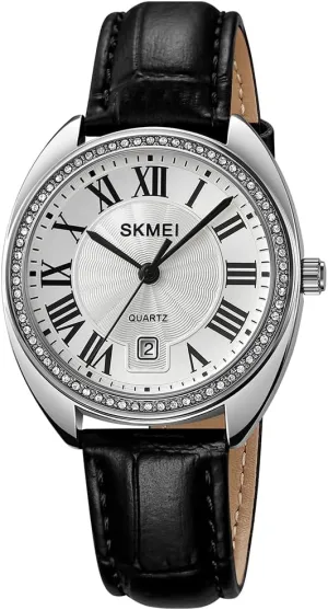 SKMEI Watch for Women Ladies Leather Band Fashion Simple Light Waterproof Casual Dress Analog Quartz Girl Female Gifts Black Wrist Watches