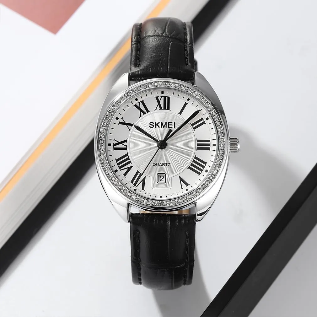 SKMEI Watch for Women Ladies Leather Band Fashion Simple Light Waterproof Casual Dress Analog Quartz Girl Female Gifts Black Wrist Watches