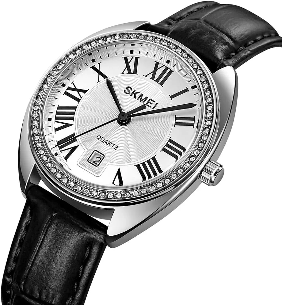 SKMEI Watch for Women Ladies Leather Band Fashion Simple Light Waterproof Casual Dress Analog Quartz Girl Female Gifts Black Wrist Watches