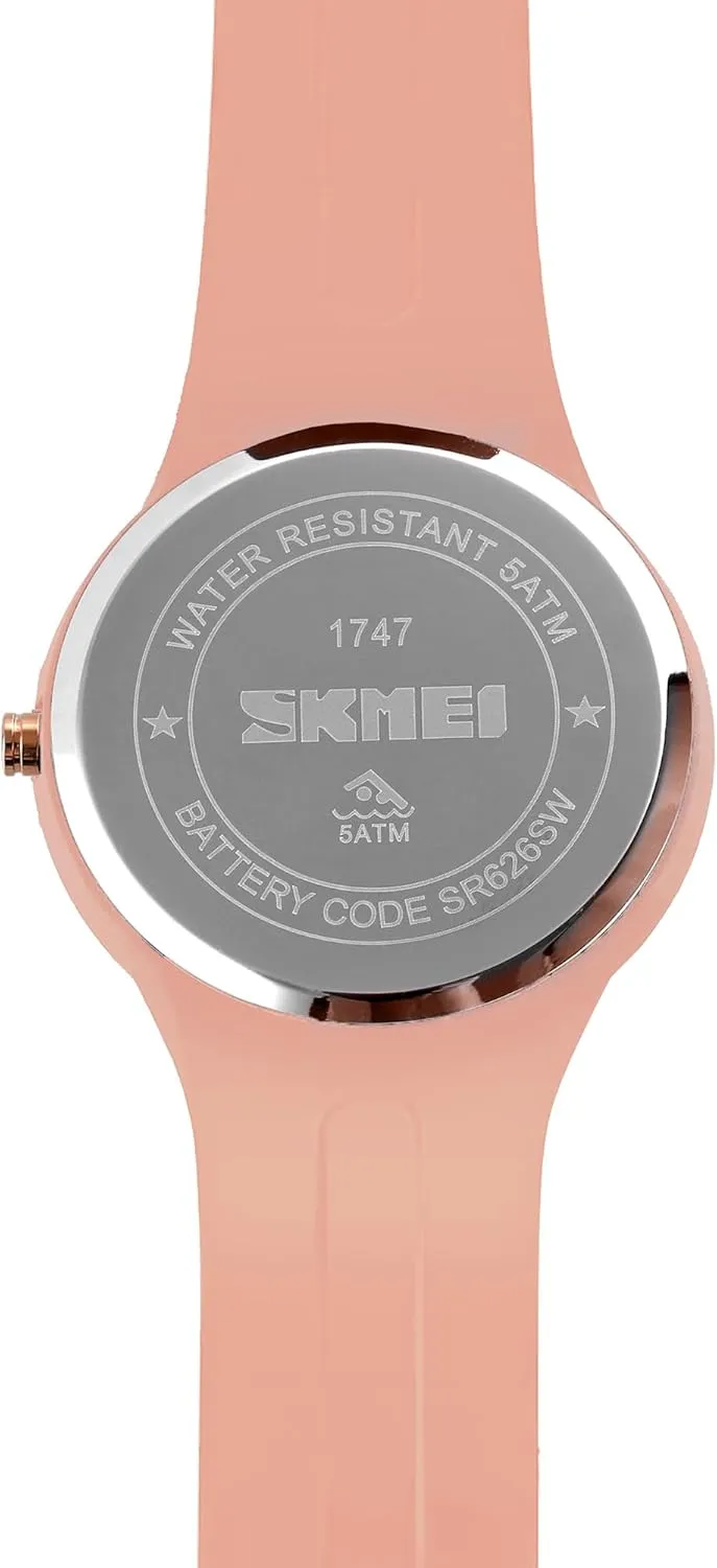 SKMEI Watches for Young Women Lady Sports Silicone Band Big Face Large Waterproof Fashion Casual Simple Quartz Analog Day Date Girls Gift White Wrist Watch