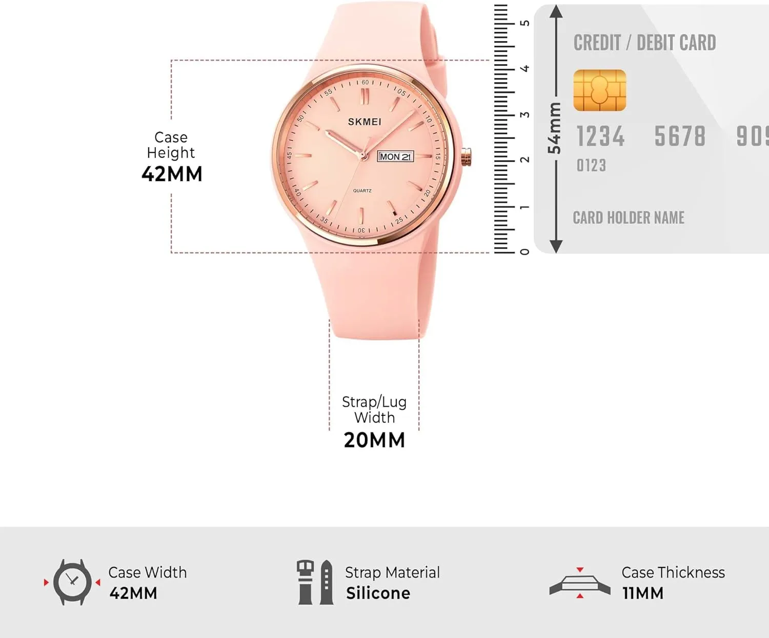 SKMEI Watches for Young Women Lady Sports Silicone Band Big Face Large Waterproof Fashion Casual Simple Quartz Analog Day Date Girls Gift White Wrist Watch