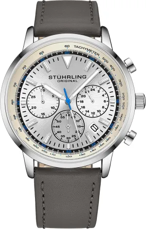 Stuhrling Original Mens Dress Watch Chronograph Analog Watch Dial with Date - Tachymeter 24-Hour Subdial Mens Leather Strap - Watches for Men Rialto Collection