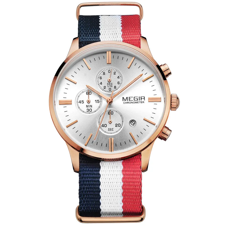 Top Brand MEGIR Mens Watches Luxury Men Leather nylon Strap Watches Chronograph Function Quartz Wristwatch