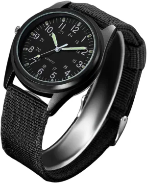 Udaney Fashion Nightlight Mens Women Watch Black Nylon Knitted Sports Leisure Quartz Watch for Army,Nurses,Doctors,Students and Medical Professionals with Second Hand