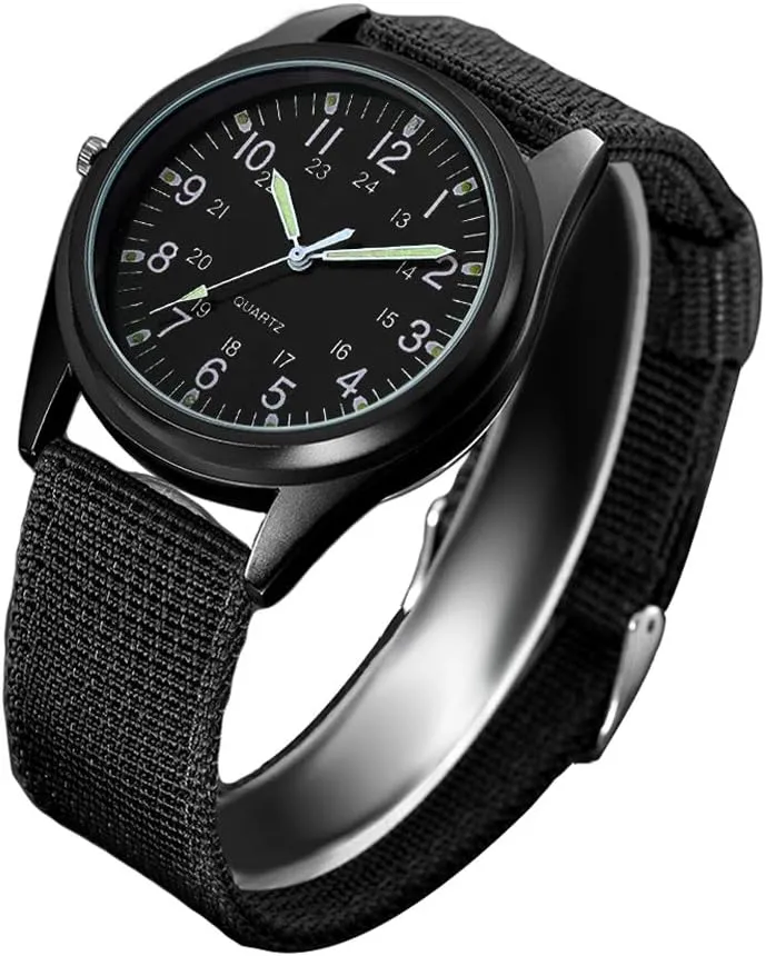 Udaney Fashion Nightlight Mens Women Watch Black Nylon Knitted Sports Leisure Quartz Watch for Army,Nurses,Doctors,Students and Medical Professionals with Second Hand