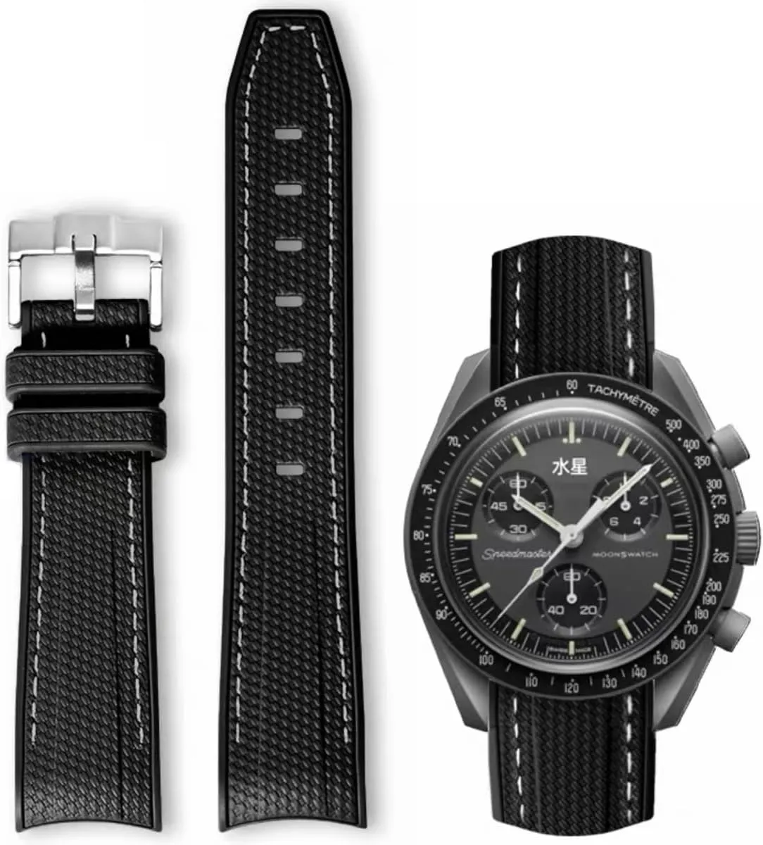 Watch Bands for Omega X Swatch Moonswatch Watch 20mm Curved Rubber Strap Silicone Watch Band Men Women Replacement Bracelet Omega MoonSwatch Speedmaster No Gap Strap